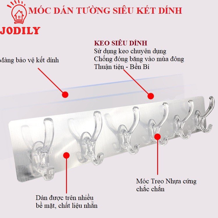 Thanh Dính Tường Phủ Bạc Jodily StarHome Siêu Dán Công Nghệ Mới 6 Móc Treo CHỊU TẢI 20kg (Chống Nước)