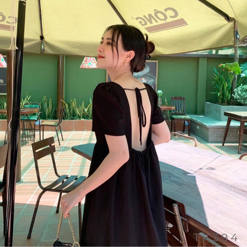 Đầm babydoll nhún ngực hở lưng