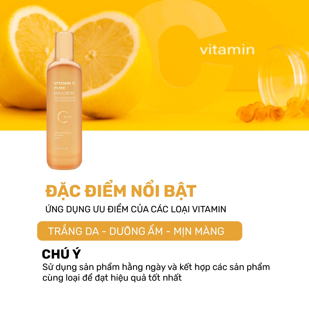 Sữa Dưỡng Thể Dưỡng Trắng Tăng Đàn Hồi Da Lebelage Vitamin C Pure Emulsion 120ml