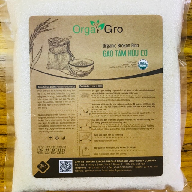 Gạo tấm hữu cơ OrgaGro 2kg