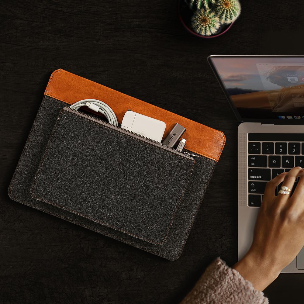 Túi chống sốc Tomtoc (USA) Felt &amp; PU Leather cho Macbook Pro/Air 13/15/16inch - (H16) - Phân Phối Chính Hãng