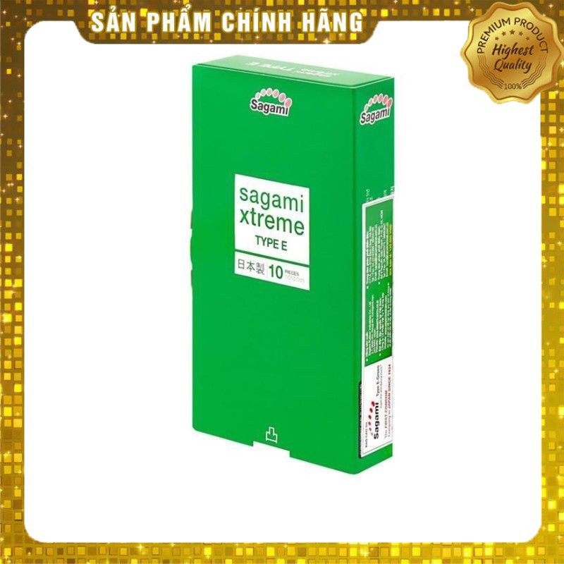 [ CHÍNH HÃNG ] - Bao cao su Sagami Xtreme Type E Green, siêu mỏng, có gân gai giúp thăng hoa cảm xúc - hộp 10 cái