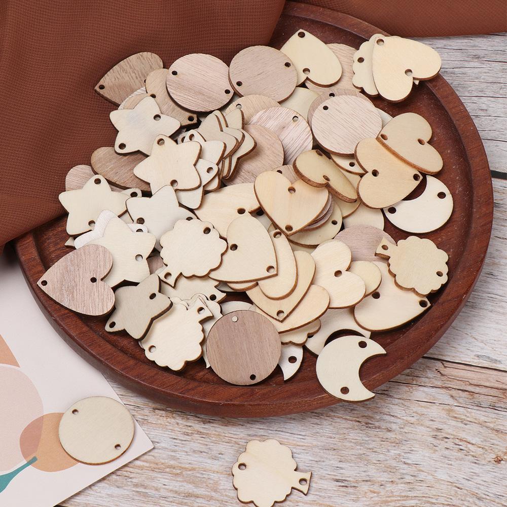 Set 50 Miếng Gỗ Hình Tròn / Ngôi Sao / Trái Tim / Hình Tròn Dùng Để Trang Trí Đồ Thủ Công