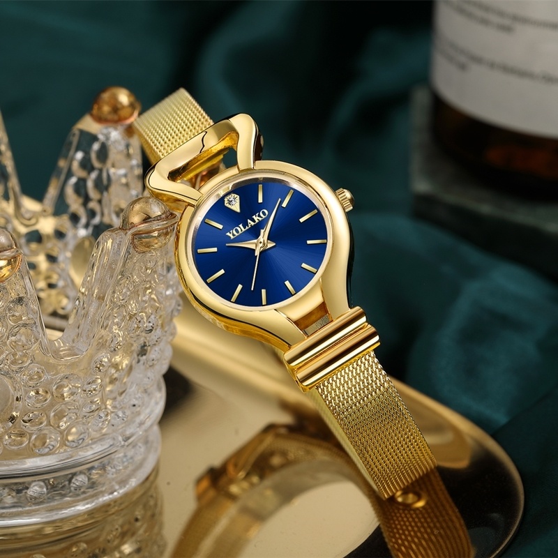 Đồng Hồ Quartz Nữ Dây Lưới Thép Không Gỉ Mạ Vàng Thời Trang