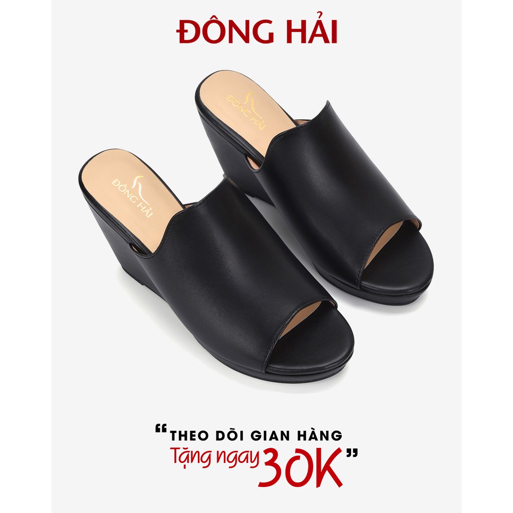 &quot;TẶNG NGAY 30K khi theo dõi gian hàng &quot;Dép đế xuồng nữ Đông Hải da bò cao cấp quai ngang cao 9cm tôn dáng - D5715