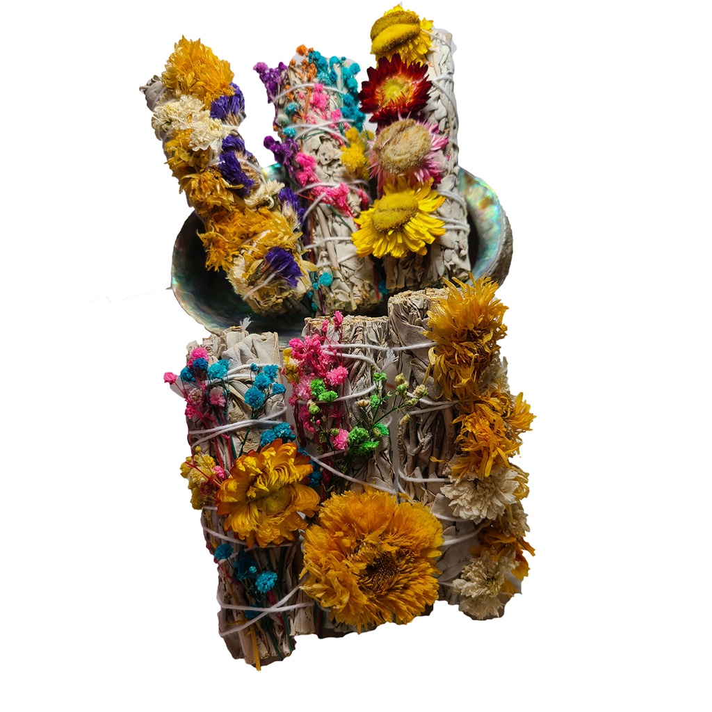 Xô thơm trắng phối hoa cỏ dễ thương 11cm