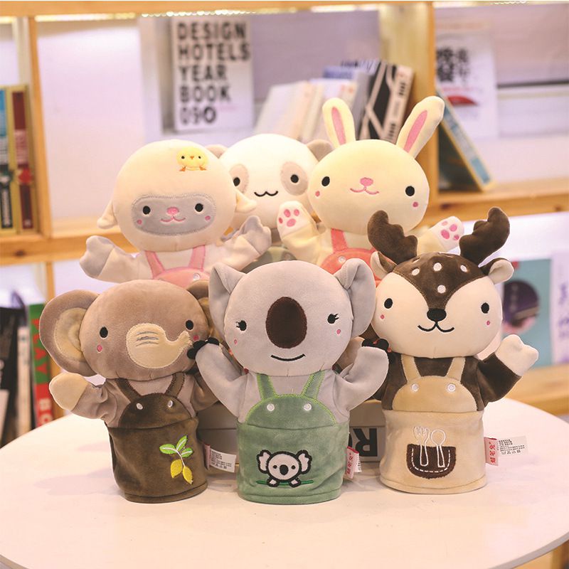 24cm Cute Animal Plush Hand Puppet Elephant Panda Deer Koala Plush Toys Soft Doll For Kids