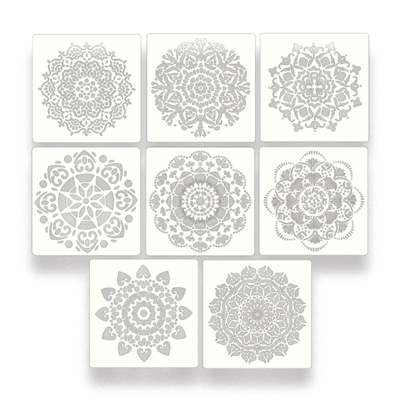 WMMB 8 Pcs Mandala Hollowed Out Painting Template 8 Different Types Design 12x12 Inch