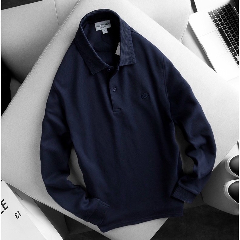 Áo thun nam dài tay Lacoste cổ bẻ cotton cá sấu co giãn chuẩn form