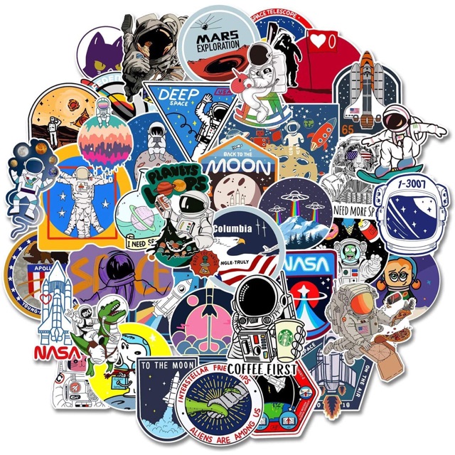 Sticker nasa set 60 cái ép lụa/ hình dán nasa