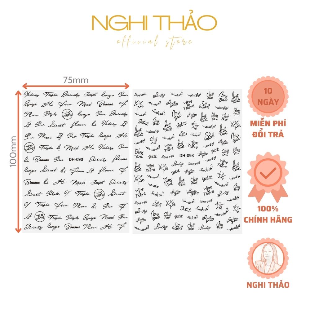 Sticker dán móng nail chữ tiếng anh NGHI THẢO trang trí móng