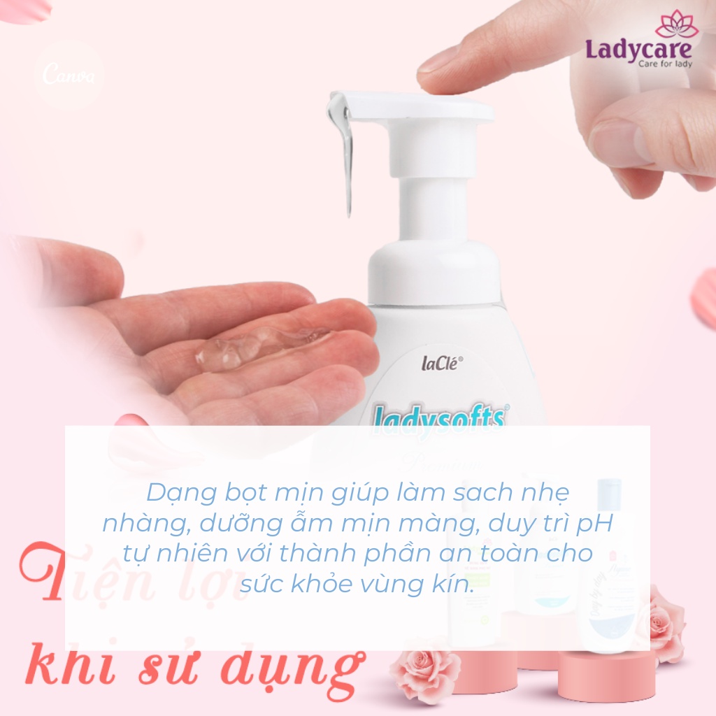 [BÁN SỈ] Combo 5 chai bọt vệ sinh phụ nữ laclé Ladysoft premium dung tích 250ml