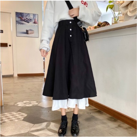 Chân váy dài đen trắng, chân váy 3 Khuy phối 2 màu ulzzang Hàn Quốc CV11 | BigBuy360 - bigbuy360.vn