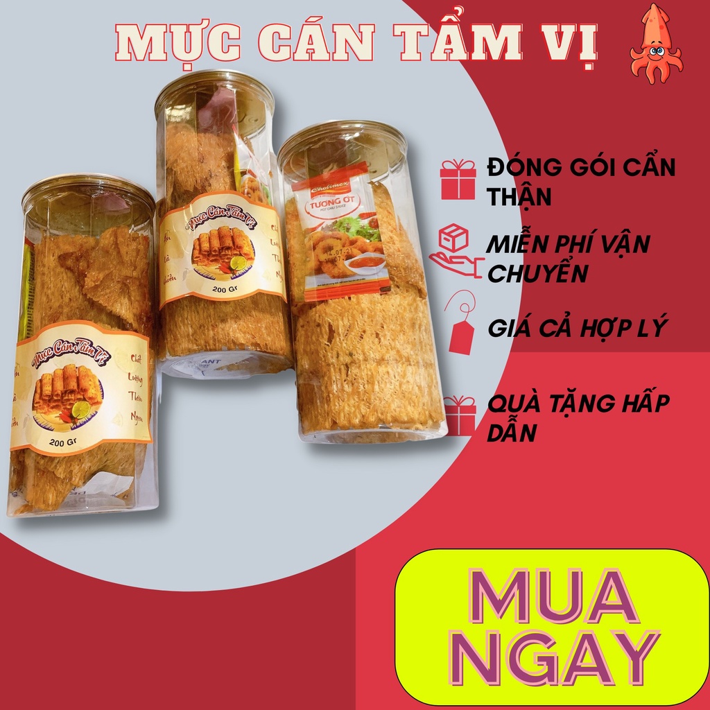 Mực cán tẩm gia vị ăn vặt hũ nhựa nắp nhôm 200gr - mực cán tẩm vị