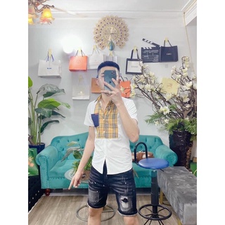 Áo Sơ Mi Cộc Trắng Hoạ Tiết