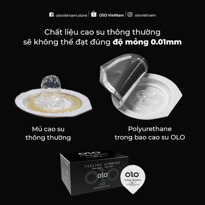 Bao cao su OLO Zero One đen siêu mỏng 0.01mm nhiều gel bôi trơn HA