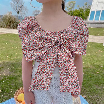 Áo tay phồng họa tiết hoa nhí phong cách Hàn Quốc đáng yêu cho bé gái