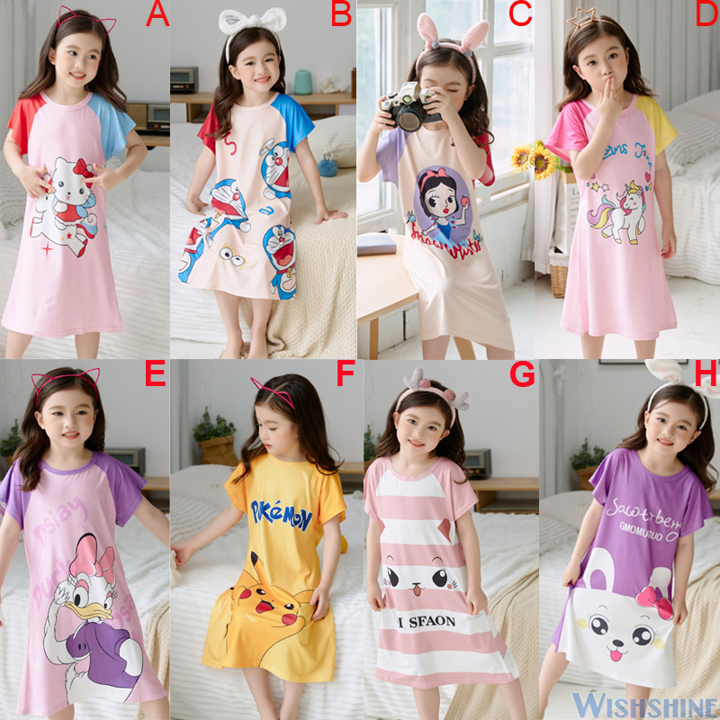 Đầm Ngủ Cotton Ngắn Tay In Họa Tiết Hoạt Hình Cho Bé Gái