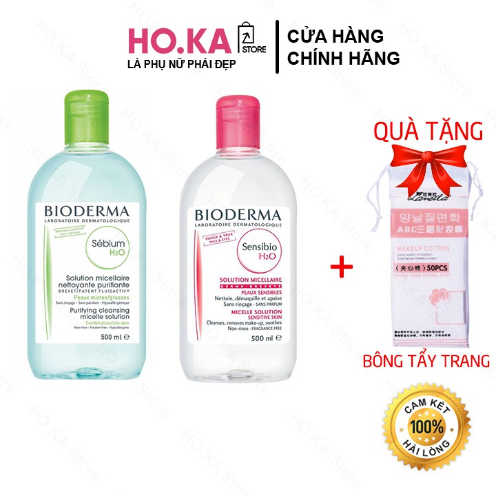 Nước Tẩy Trang Bioderma Chính Hãng H2O Nước Tẩy Trang Ngừa Mụn Sạch Nhờn 500ml