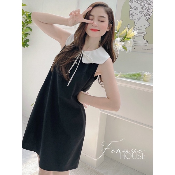 Đầm Cổ Sen Thắt Nơ, Đầm màu đen kiểu dễ thương, đầm babydoll, đầm đi làm đi chơi.