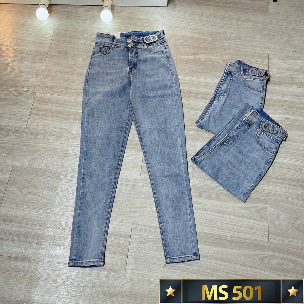 Quần jean nữ lưng cao 2 nút màu xanh cắt gấu, quần jean nữ lưng kiểu vải denim co dãn  T-Fashion shop QN611