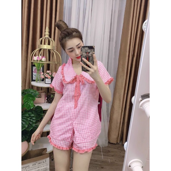 Đồ bộ ngủ tiểu thư mặc dạo phố chất thun poly mềm