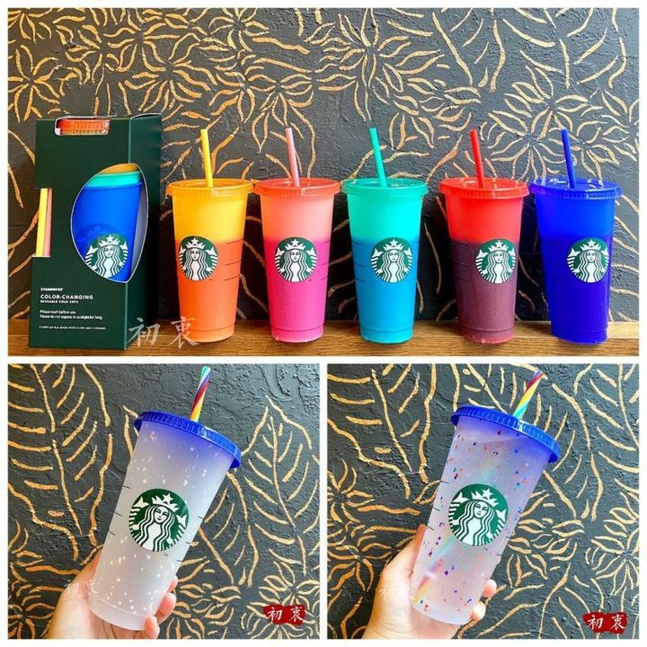Cốc Thay Đổi Màu In Chữ Starbucks Và Ống Hút Tiện Dụng 710ml / 24oz