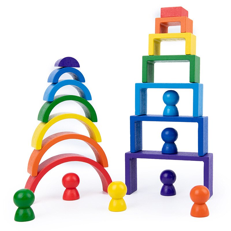 Đồ chơi xếp hình cầu vồng bằng gỗ, đồ chơi giáo dục Montessori, giáo cụ mầm non cao cấp