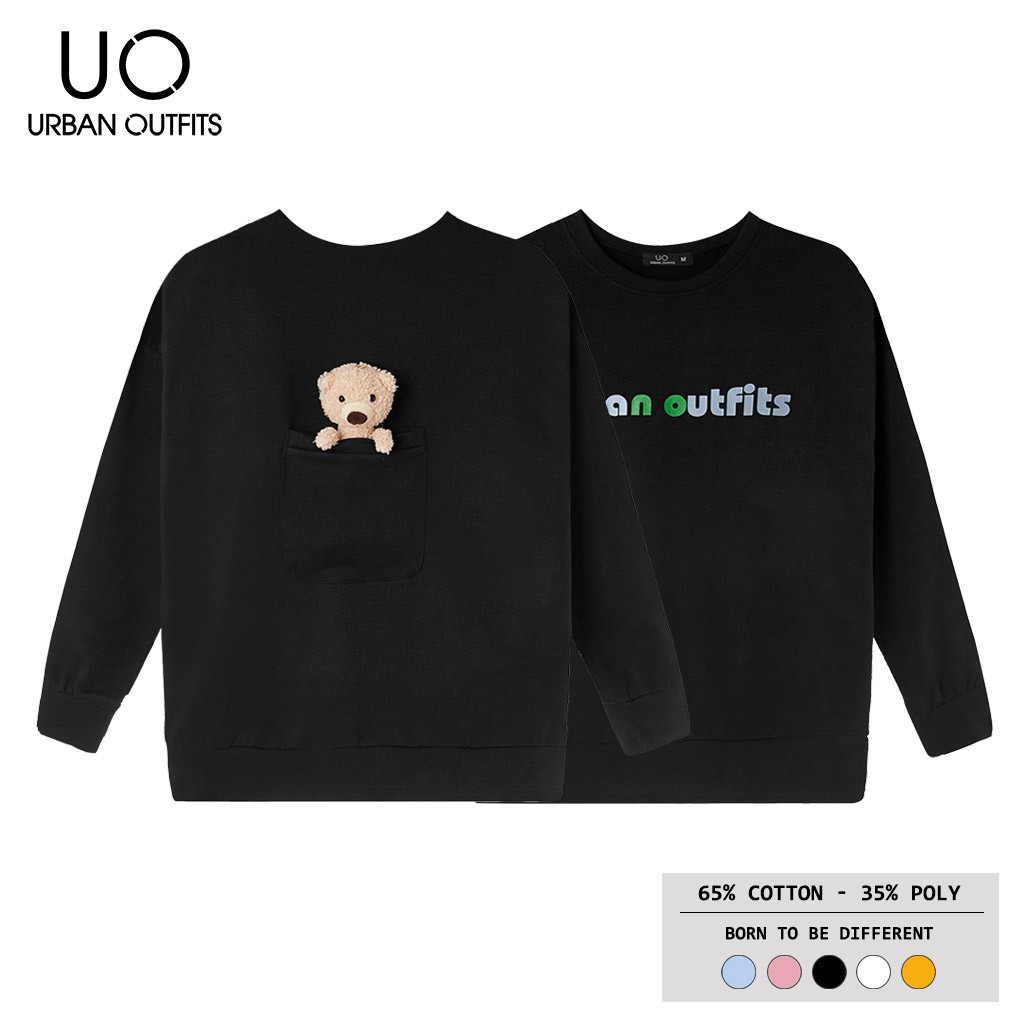 Hàng OUTLET 3 Màu SWO12 Áo Sweater Nữ Nam Form Rộng URBAN OUTFITS Có Túi Gấu Sau In UO Thun Cotton Nỉ | BigBuy360 - bigbuy360.vn