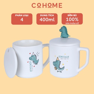 Cốc Sứ Khủng Long Đáng Yêu 400ml Cao Cấp Có Nắp Đậy