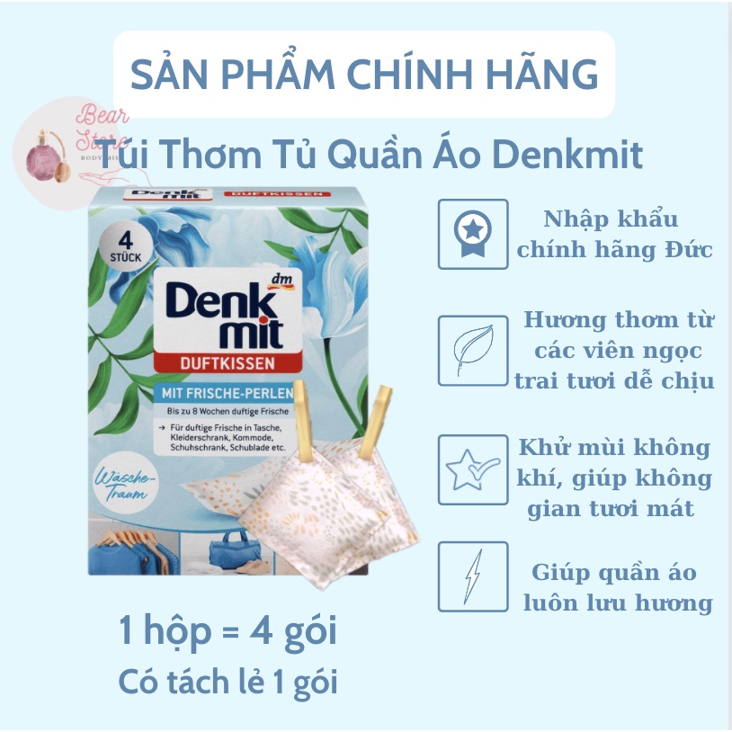 Túi thơm tủ quần áo Denkmit hương hoa cỏ giảm mùi ẩm mốc xuất xứ Đức an toàn khi sử dụng 4 gói