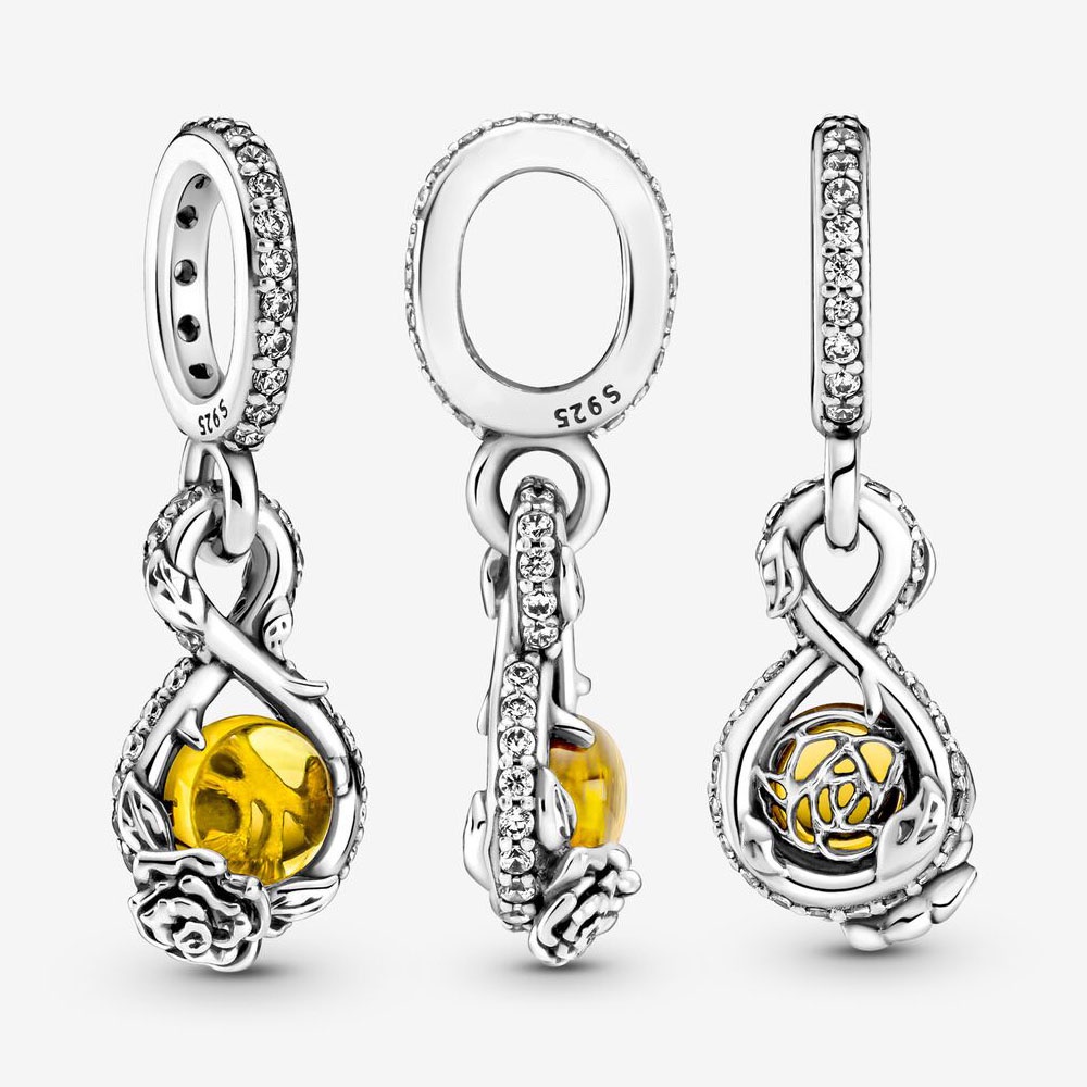 PANDORA Mặt Dây Chuyền Mạ Bạc Hình Công Chúa Disney Lấp Lánh