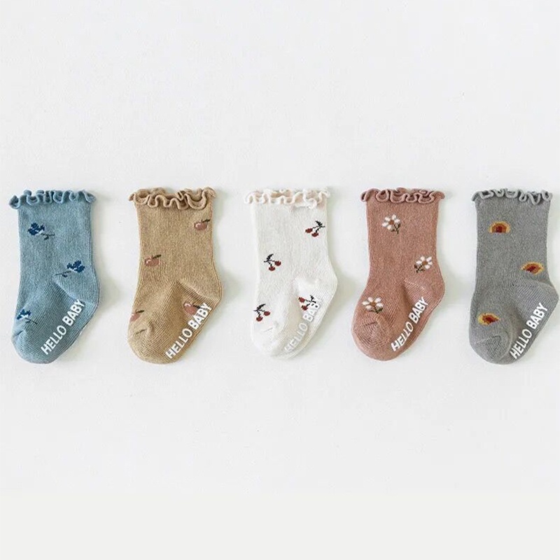 Vớ Cotton Mềm Co Giãn Chống Trượt In Họa Tiết Hoa Dễ Thương Dành Cho Bé Gái