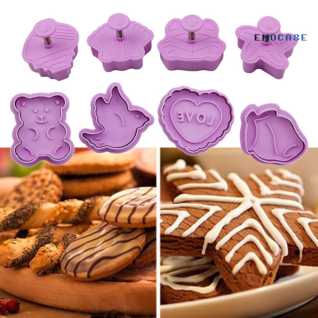 Set 4 Khuôn Nhấn Làm Bánh Quy Bằng Nhựa Không Dính Họa Tiết Hoạt Hình Cho Nhà Bếp