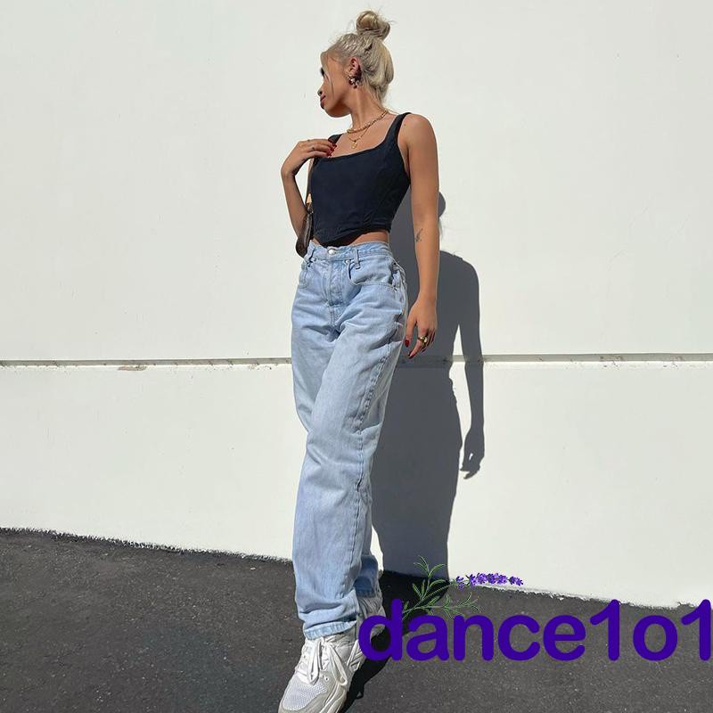 Quần Jean Dài Lưng Cao Ống Đứng In Hình Bướm Thời Trang Cho Nữ