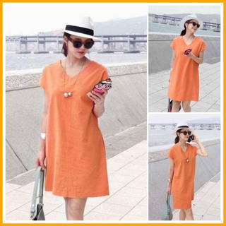 Đầm linen màu cà rốt cổ tim đủ size từ s đến xl 45-63kg.