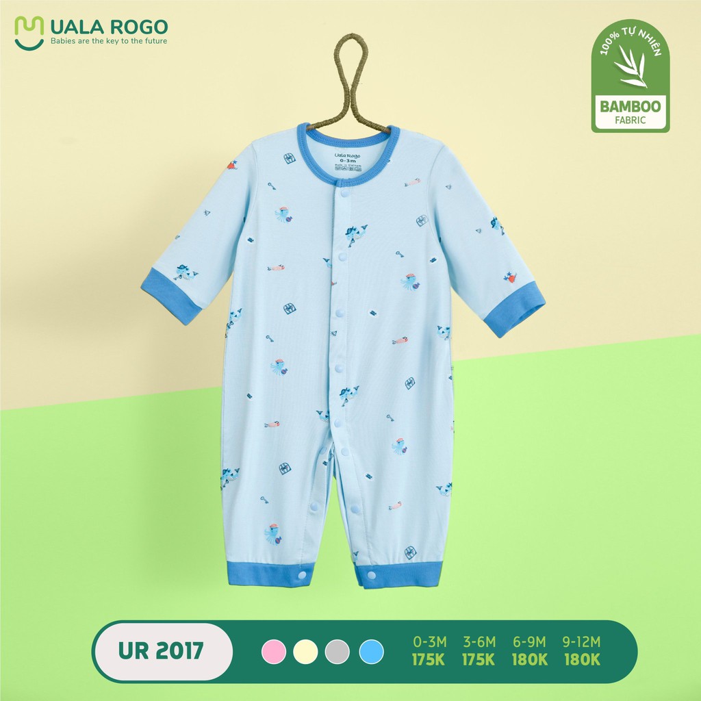 Bodysuit Uala Rogo Bamboo siêu mềm mịn cao cấp thoáng mát nhẹ da bé trai bé gái dài tay cá ngựa viền đậm 2017