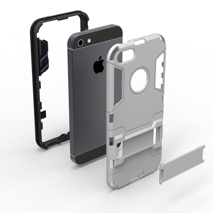 Ốp lưng iPhone 5, iPhone 5S, 5SE chống sốc Iron man có chân dựng máy