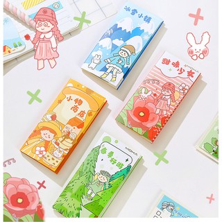 Set giấy ghi chú, sticker, giấy lên kế hoạch ngày hình cô bé đáng yêu