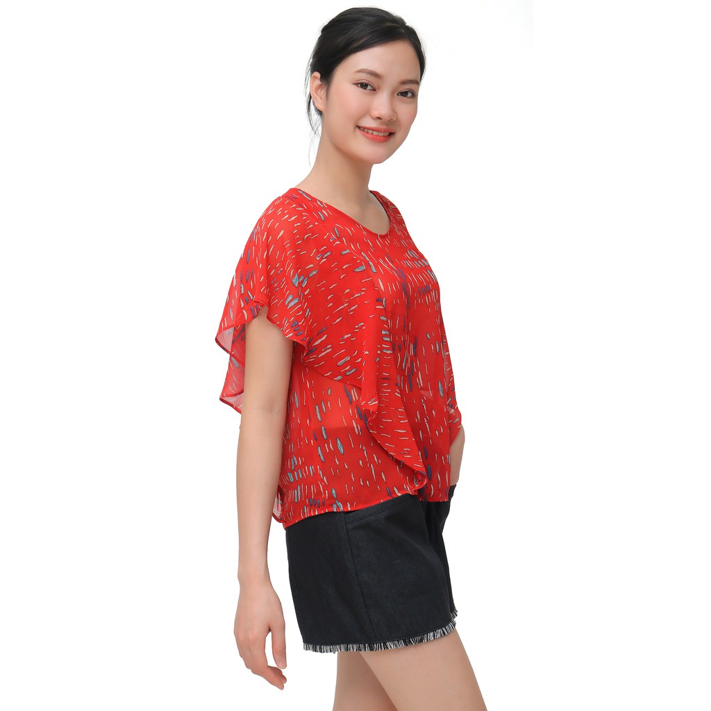 Áo kiểu nữ Narsis L9010 màu đỏ phối hoa xanh