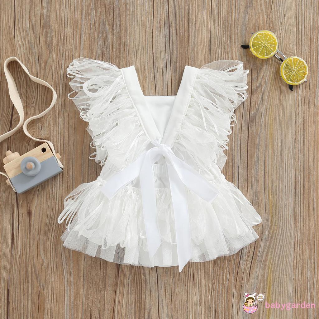 Bộ áo liền quần không tay màu trắng trơn phối ren nhún bèo thời trang mùa hè dành cho bé gái