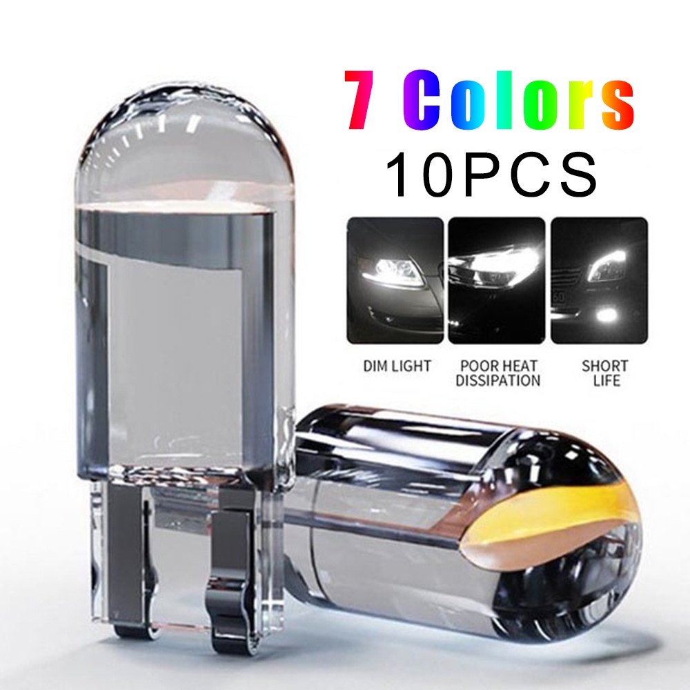 Set 10 bóng đèn LED 12V Canbus Xenon T10 COB 6000K cho xe hơi