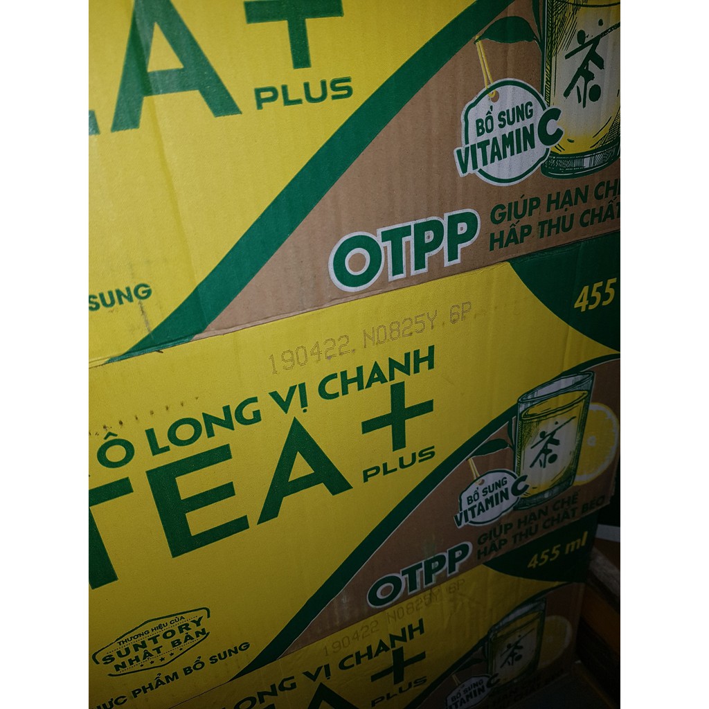 Thùng 24 Chai Trà Ô Long Chanh Tea Plus Chai Nhựa PEP 455ml Date Luôn Mới