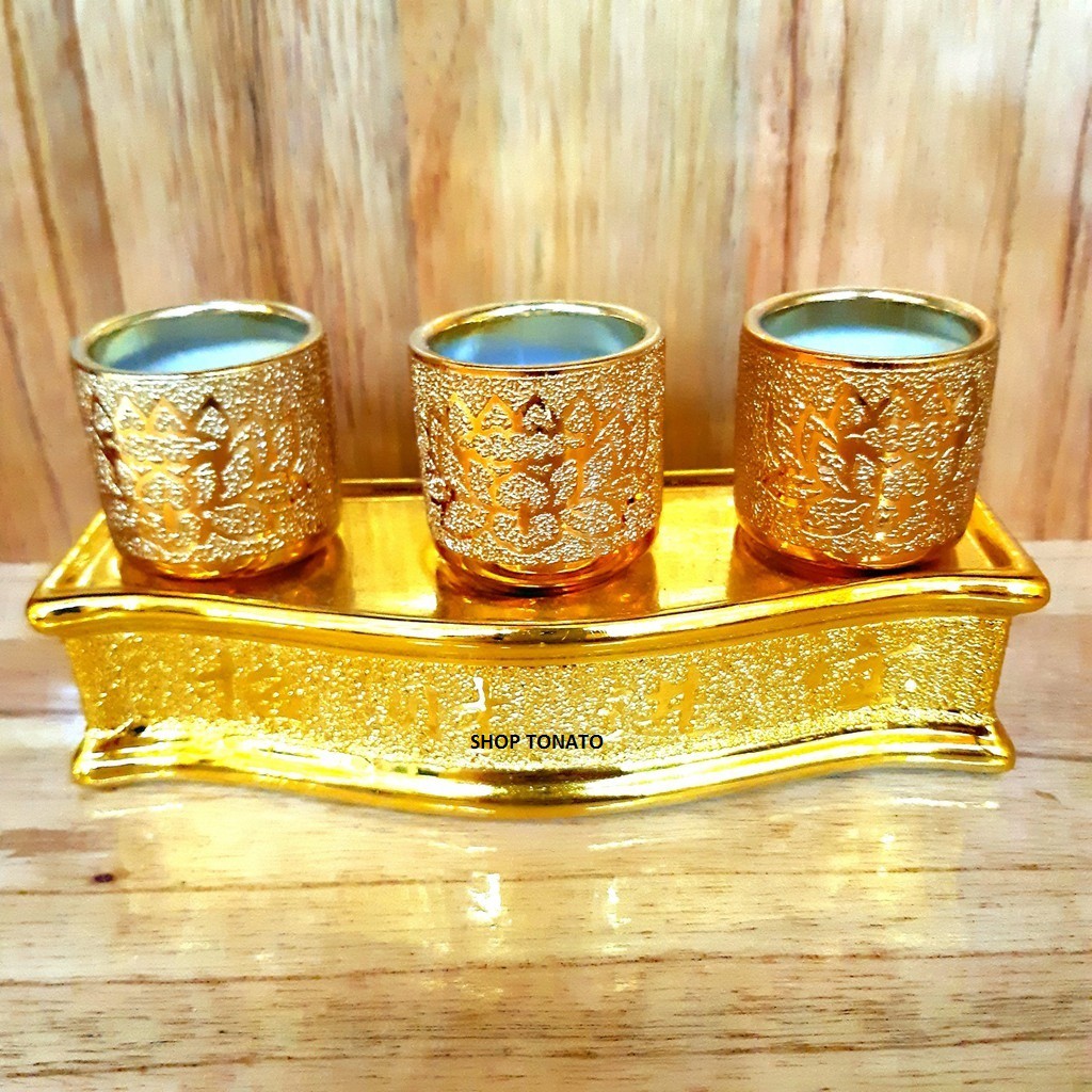 CHUNG BỘ 3 LY THỜ CÚNG KIM SA 091 CAO 8CM