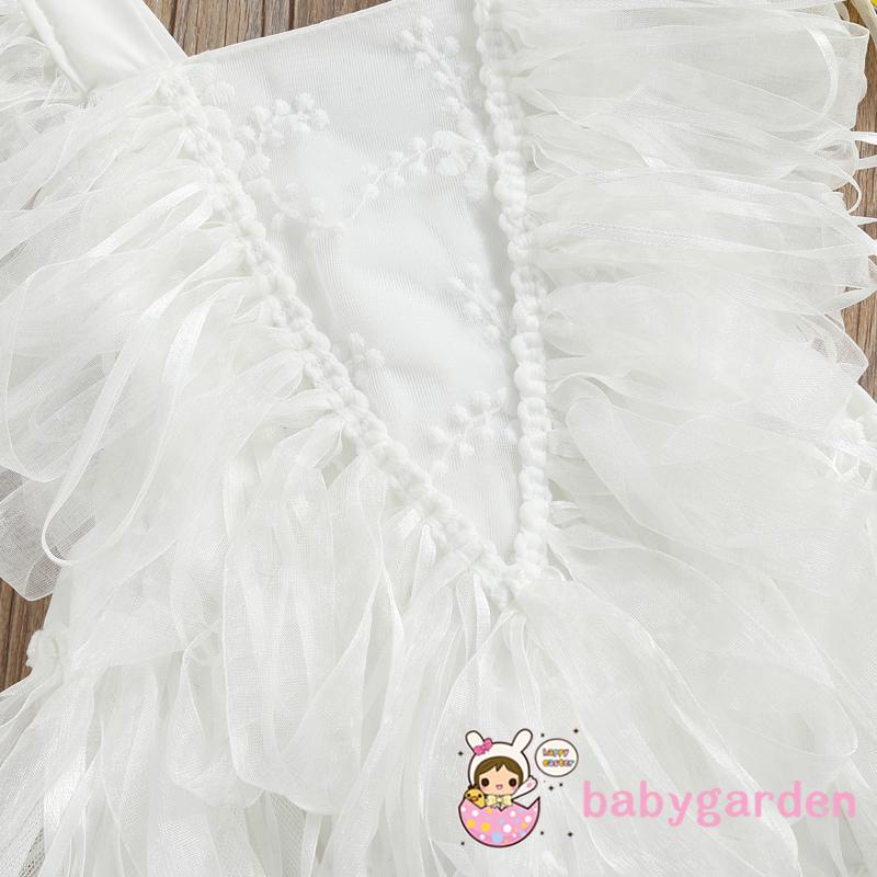 Bộ áo liền quần không tay màu trắng trơn phối ren nhún bèo thời trang mùa hè dành cho bé gái