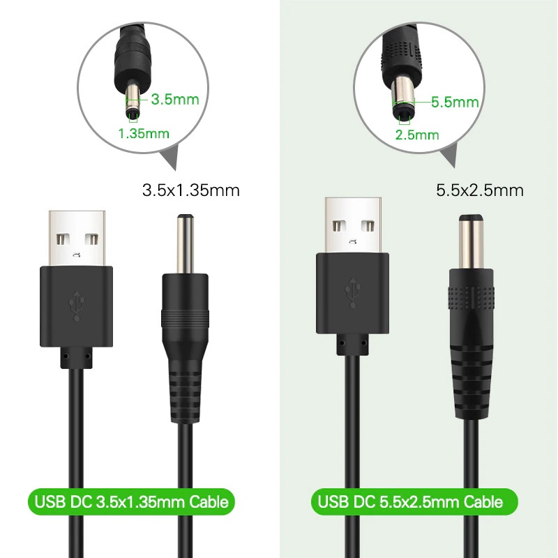 USB To DC 5V - 12V Charger Power Cable 5.5mm - 3.5mm Plug Jack Adapter  - Chiều dài 1M Dành cho router WiFi, đèn, loa