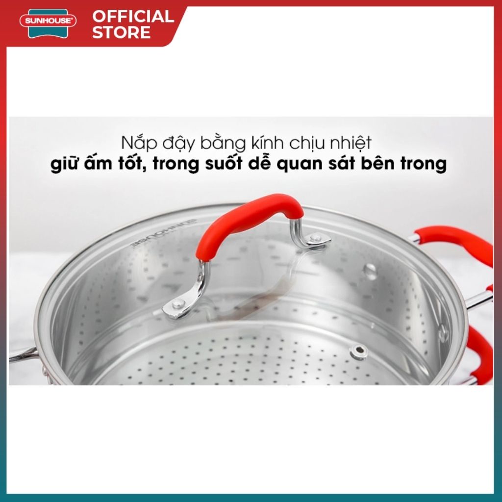 Bộ nồi xửng 5 đáy inox SUNHOUSE SHG507-28-2022 chất liệu inox không bị oxy hoá an toàn cho sức khỏe