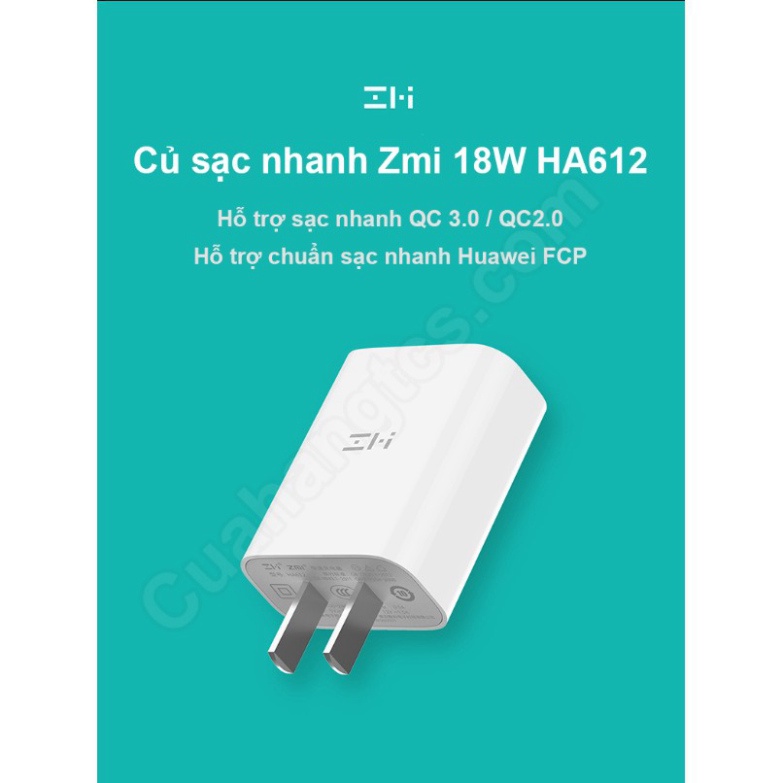 18W| Củ sạc nhanh 18W Zmi Xiaomi HA612 Cốc sạc nhanh Xiaomi