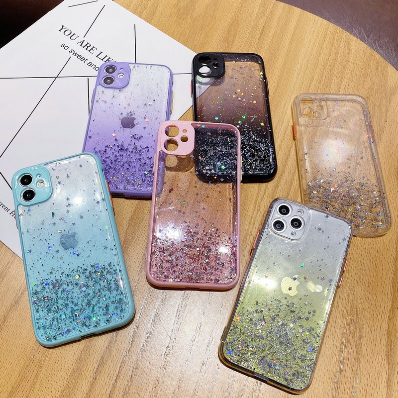 Ốp lưng iPhone 12 mini 11 Pro X XS XR Max 8 7 6 6s Plus SE 2020 Colorful Glitter Gold leaf Skin feel Hard Case Cover