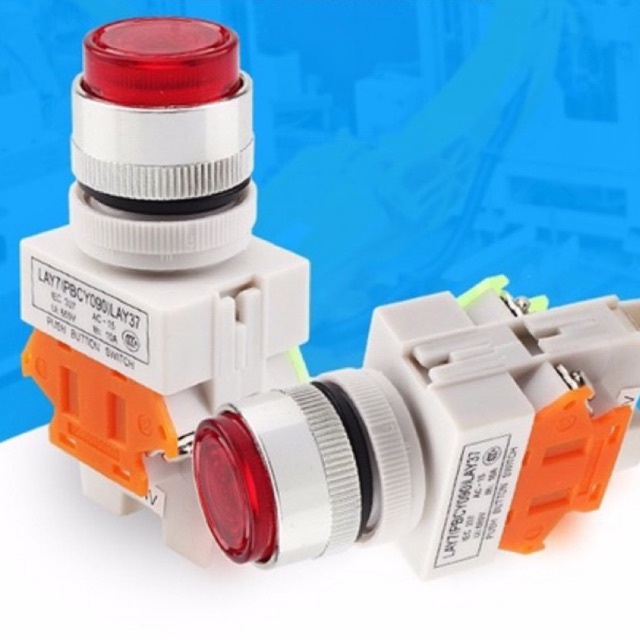 Công tắc nút nhấn đề có đèn LAY37-11D nhấn nhả phi 22mm điện áp 220VAC màu xanh, màu đỏ
